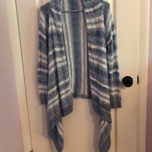 Blue and white high-low sweater